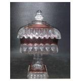 CANDY DISH W/LID-RED/CLEAR