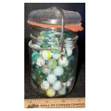 VINTAGE MARBLES W/ATLAS CANNING JAR