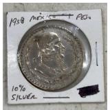 1958 MEXICO "1-PESO" COIN ***10% SILVER***