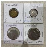 (4)BRITISH "PENCE" COINS-3 / 5 / 10 / 50  ***