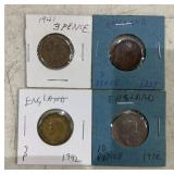 (4)BRITISH "PENCE" COINS-(3)3 / (1)10 ***ASSORTED