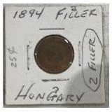 1894 HUNGARY "2-FILLER" COIN