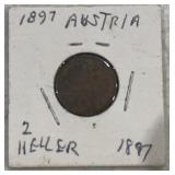 1897 AUSTRIA "2-HELLER" COIN