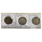 (3)KENYA "1-SCHILLING" COINS-1971 / (2)1975