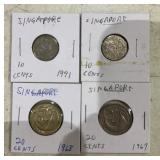 (4)SINGAPORE "CENT" COINS-(2)20 / (2)10 ***