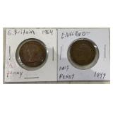 (2)BRITISH "HALF PENNY" COINS-1949 / 1964