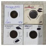 (4)NETHERLAND "1-CENT" COINS-1878 / 1883 / (2)1884