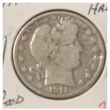 1911-D BARBER HALF DOLLAR (90% SILVER) (GOOD)