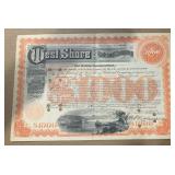 VINTAGE RAILROAD STOCK CERTIFICATE-'WEST SHORE