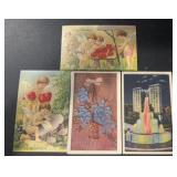 (4) 'DIFFERENT' VINTAGE POSTCARDS-'USED & UNUSED'