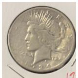 1924 PEACE SILVER DOLLAR  (90% SILVER) (VG)