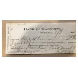 VINTAGE BANK CHECK-DATED '1923'/'BANK OF HARNETT'