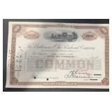 VINTAGE RAILROAD STOCK CERTIFICATE-'THE BALTIMORE