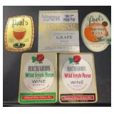 (5) 'DIFFERENT' VINTAGE WINE BOTTLE LABELS-