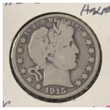 1915-S BARBER HALF DOLLAR (90% SILVER) (VG)