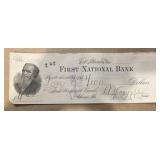 VINTAGE BANK CHECK-DATED '1887'/'FIRST NATIONAL