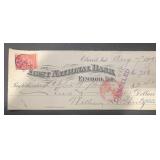 VINTAGE 'CANCELLED' BANK CHECK W/STAMP-DATED 1899