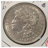 1921-P MORGAN SILVER DOLLAR (90% SILVER) (AU)