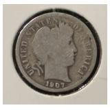 1907-P BARBER DIME (90% SILVER) (GOOD) ***ASW