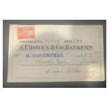 VINTAGE 'CANCELLED' BANK CHECK W/STAMP-DATED 1898