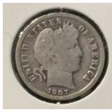 1907-O BARBER DIME (90% SILVER) (G/VG) ***ASW