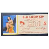 VINTAGE INK BLOTTER-'S&M LAMP CO.'