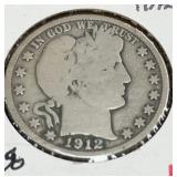 1912 BARBER HALF DOLLAR (90% SILVER) (GOOD)