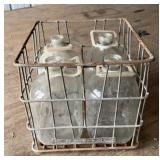 METAL DAIRY CRATE W/(4)GLASS BOTTLES