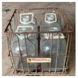 METAL DAIRY CRATE W/(4)GLASS BOTTLES