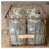 METAL DAIRY CRATE W/(4)GLASS BOTTLES