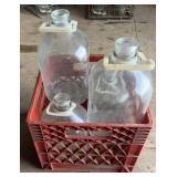 (4)GLASS DAIRY BOTTLES W/PLASTIC CRATE-CHECK OUT