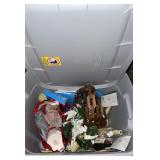 STORAGE TOTE W/LID & ASSORTED DECOT ITEMS-CHECK