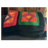 HAND CRAFTED AFGHAN-BLACK/GREEN/ORANGE