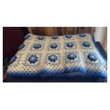 HAND CRAFTED AFGHAN-WHITE/BLUE
