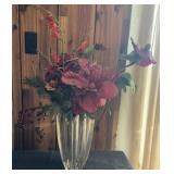 HEAVY GLASS VASE W/PERMANENT FLOWERS