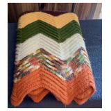 HAND CRAFTED AFGHAN LAP THROW-YELLOW/GREEN/WHITE