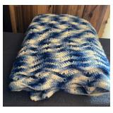 HAND CRAFTED AFGHAN-BLUE/WHITE