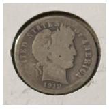 1912 BARBER DIME (90% SILVER) (GOOD)