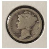 1916-P MERCURY DIIME (90% SILVER) (AG-3)