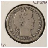 1916-D BARBER QUARTER (90% SILVER) (VG)