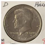 1971-D KENNEDY HALF DOLLAR 'RIM MARKS UNDER CHIN*
