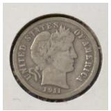 1911 BARBER DIME ***LOTS OF LIBERTY*** (90%