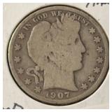 1907-D BARBER HALF DOLLAR (90% SILVER) (GOOD)