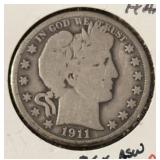 1911 BARBER HALF DOLLAR (90% SILVER) (GOOD+)