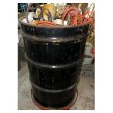 Barrel cart on casters with barrel and contents