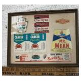 VINTAGE LABELS IN FRAME-APPROX. 14"x16"