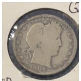 1906 BARBER QUARTER (90% SILVER) (