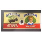 (6 COUNT) VINTAGE CAN LABEL-"LA PERLA" OLIVES