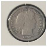 1893-"S OVER S" BARBER DIME "ERROR" (90% SILVER)