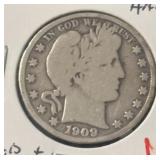 1909 BARBER HALF DOLLAR (90% SILVER) (GOOD)